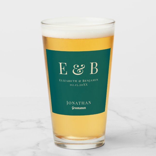 Monogram Bröllop Groomsman Gift Personlig grönt Glaskopp (Framsida fylld)