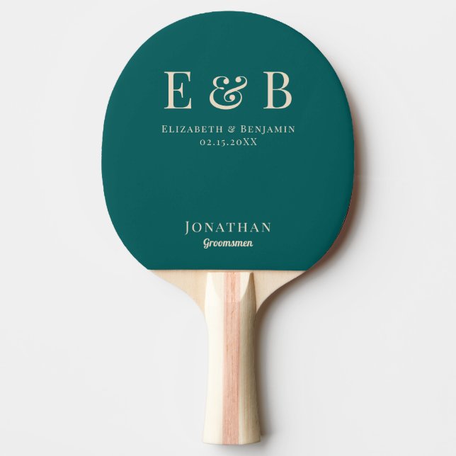 Monogram Bröllop Groomsman Gift Personlig grönt Pingisracket (Framsidan)