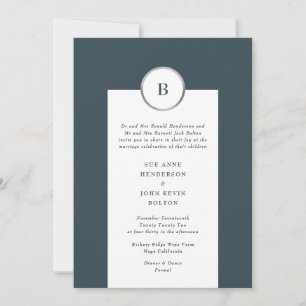 Monogram Bröllop i marinen och Silver Foil Circle Inbjudningar