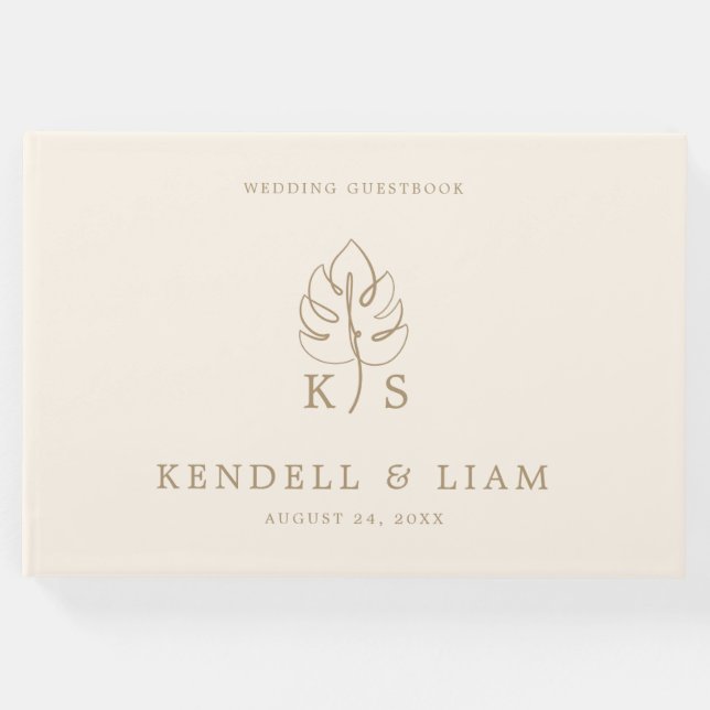 Monogram Bröllop Logotyp Monstera Gästböcker (Framsida)