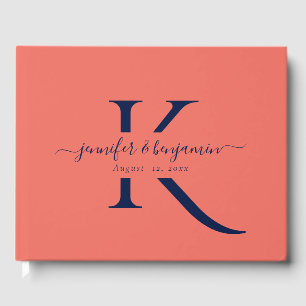 Monogram Bröllop med minimalistiskt blått korallsk Gästböcker