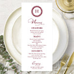 Monogram Bröllop Menu-kort Burgundy Meny<br><div class="desc">Ett enkelt menykort för calligraphy bröllop i chic. Jag erbjuder en kostnadsfri anpassningstjänst. Om du har några frågor eller speciella förfrågningar kan du kontakta mig.</div>