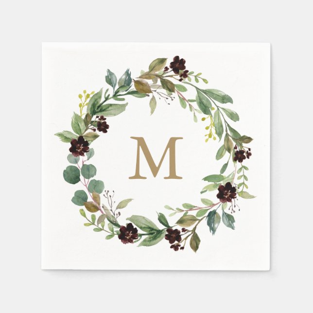 Monogram Bröllop Napkin Greenery Napkin Pappersservett (Framsidan)