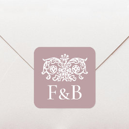 Monogram Bröllop Ornamentalt Blommigt Rosa Fyrkantigt Klistermärke