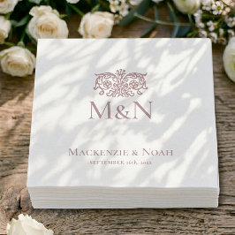 Monogram Bröllop Ornate Blommig Dammrosa Pappersservett