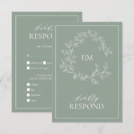 Monogram-Bröllop OSA för Sage Grönt Leafy Vapenskö Kort