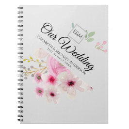 Monogram Bröllop par Rosa  Blommigt Anteckningsbok