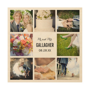 Monogram Bröllop Photo Collage Skriv ut på trä Trätavla