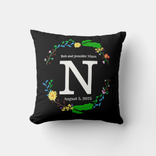 Monogram Bröllop Pillow med färgad andedräkt Kudde