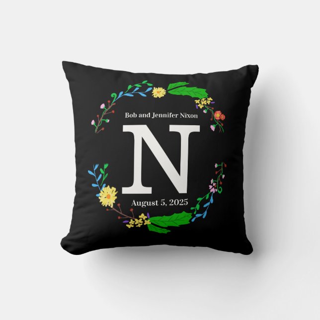 Monogram Bröllop Pillow med färgad andedräkt Kudde (Framsida)