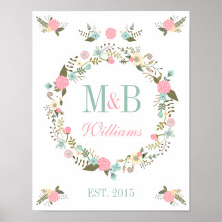 Monogram bröllop poster Blommigt boho bröllop