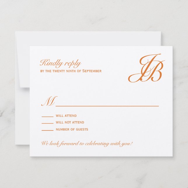 Monogram bröllop RSVP-kort (Orange) OSA Kort (Framsida)