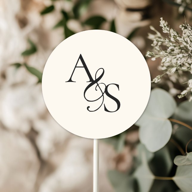 Monogram, Bröllop Runt Klistermärke (Personalized, Elegant, Classic, Monogram, Beige, Wedding Sticker.)