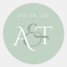 Monogram Bröllop Seal Sage Bröllop Initialer Runt Klistermärke