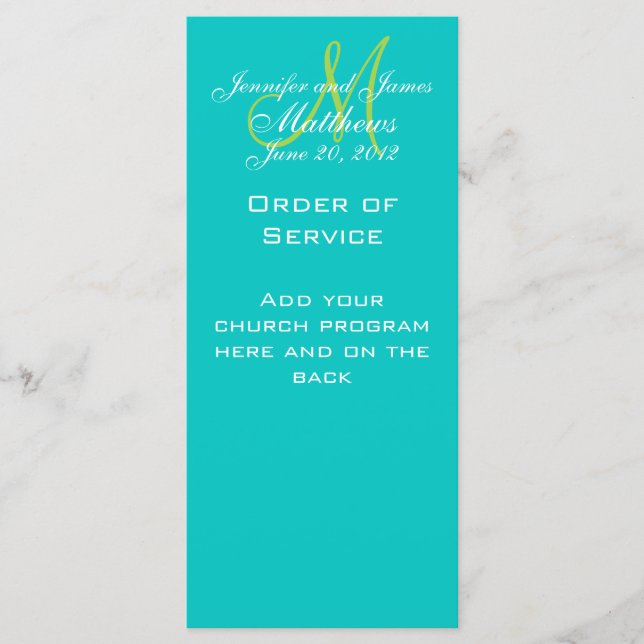 Monogram Bröllop Service Church Program (Framsida)