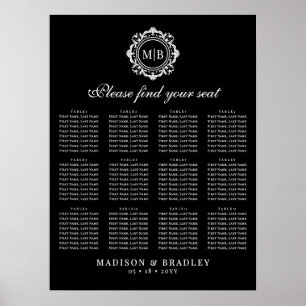 Monogram Bröllop-sittdiagram för Ornate Blommigt Poster
