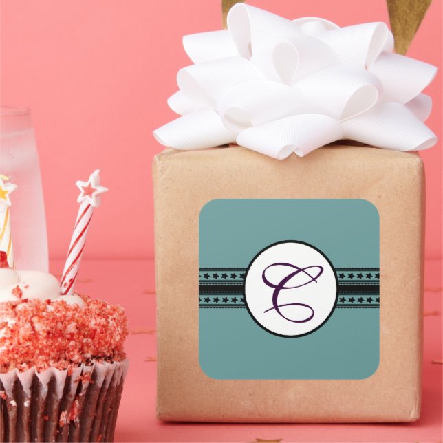 Monogram Bröllop Star Gräns Fyrkantigt Klistermärke (Fest)