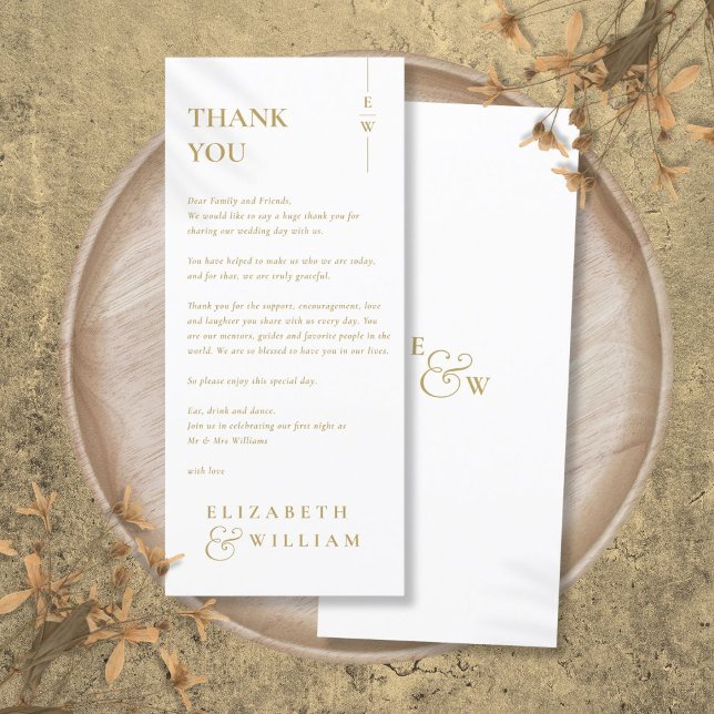 Monogram Bröllop Tack monteringskort för Guld Eleg Meny (Gold Elegant Monogram Wedding Thank You Place Card)