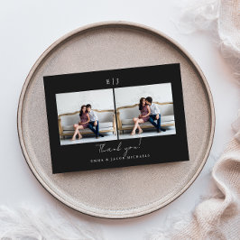 Monogram Bröllop Tack Photo Black and White Kort