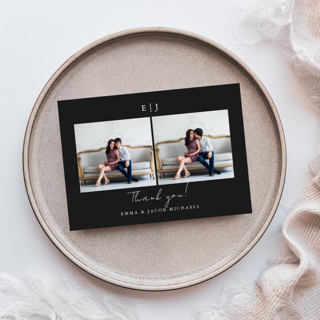 Monogram Bröllop Tack Photo Black and White Kort (Skapare uppladdad)