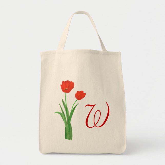 Monogram Bröllop tote bags, Röda tulpaner Tygkasse (Framsidan)