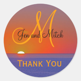 Monogram Bröllop Tropical Paradise Kuvert Seal Runt Klistermärke