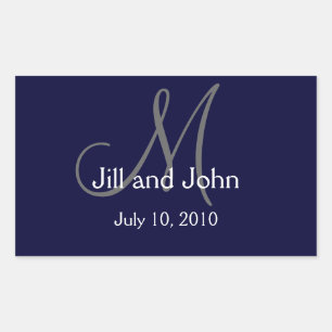 Monogram Bröllop Vattenflaska Label marin Rektangulärt Klistermärke