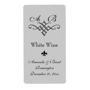 Monogram Bröllop Vin-etikett (grått) Fraktsedel
