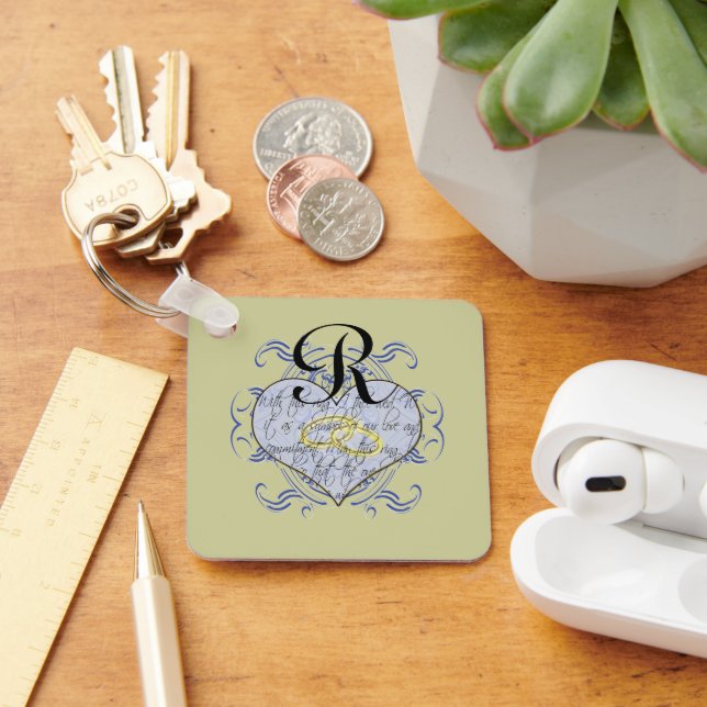 Monogram Bröllop Vow Heart Nyckelring (Skrivbord)