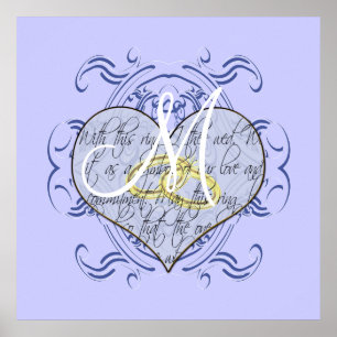 Monogram Bröllop Vow Heart Poster