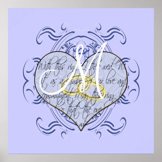 Monogram Bröllop Vow Heart Poster (Framsidan)
