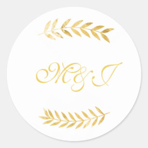 Monogram Bröllop Warm Golden Lövs Runt Klistermärke