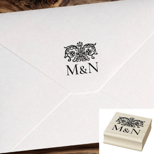 Monogram Bröllops Gummistempel Utförlig Blommig Stämpel