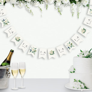 Monogram Bröllopsdatum Akvarell Blommig Anpassad Vimplar