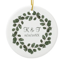 Monogram Bröllopsdatum Eukalyptusblad Elegant