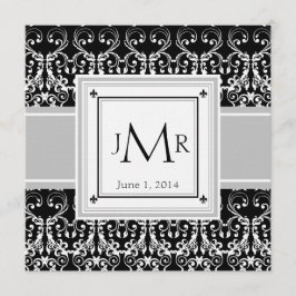 Monogram Bröllopsinbjudan i Damaskus-mönster Inbjudningar
