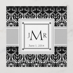 Monogram Bröllopsinbjudan i Damaskus-mönster Inbjudningar