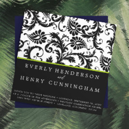 Monogram-bröllopsinbjudan till Apple Grönt Damask Inbjudningar