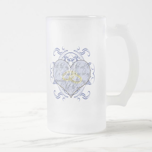 Monogram bröllopslöfte hjärta frostat ölglas (Höger)