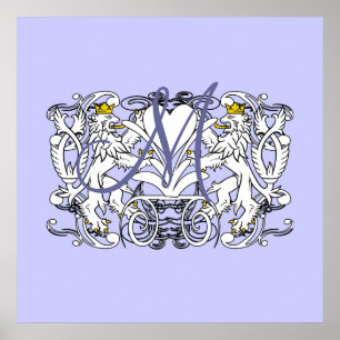 Monogram bröllopslöfte hjärta poster