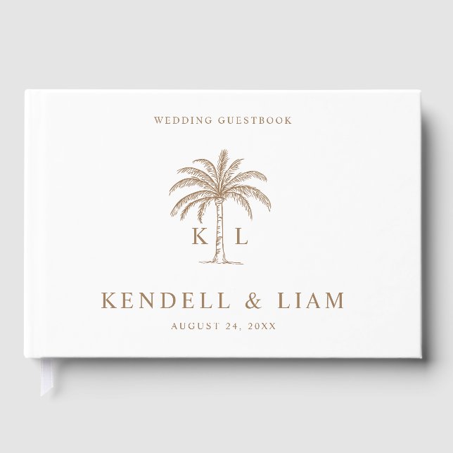 Monogram Bröllopslogotyp Palmträd Gästböcker (Framsida)