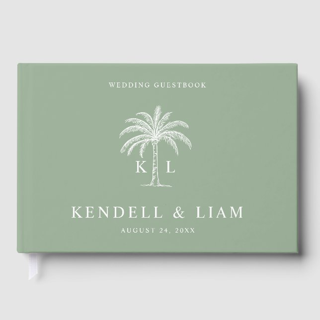 Monogram Bröllopslogotyp Palmträd Gästböcker (Framsida)