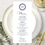 Monogram bröllopsmeny Kort Navyblå<br><div class="desc">En enkel chic kalligrafi bröllopsmeny kort. Jag erbjuder en kostnadsfri anpassningstjänst,  om du har några frågor eller särskilda önskemål,  tveka inte att kontakta mig.</div>