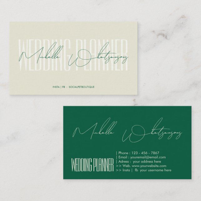 Monogram BRÖLLOPSPLANERARE modern skrift Visitkort (Fram/baksida)