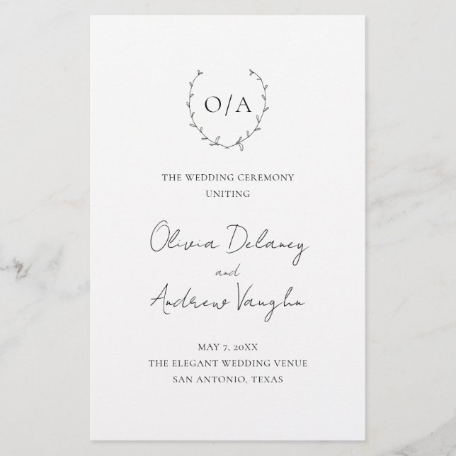 Monogram Bröllopsprogram för utandningsbudget för  (Framsidan)