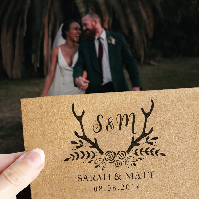 Monogram bröllopsstämpel, spara datumet för självi självfärgande stämpel (Skapare uppladdad)