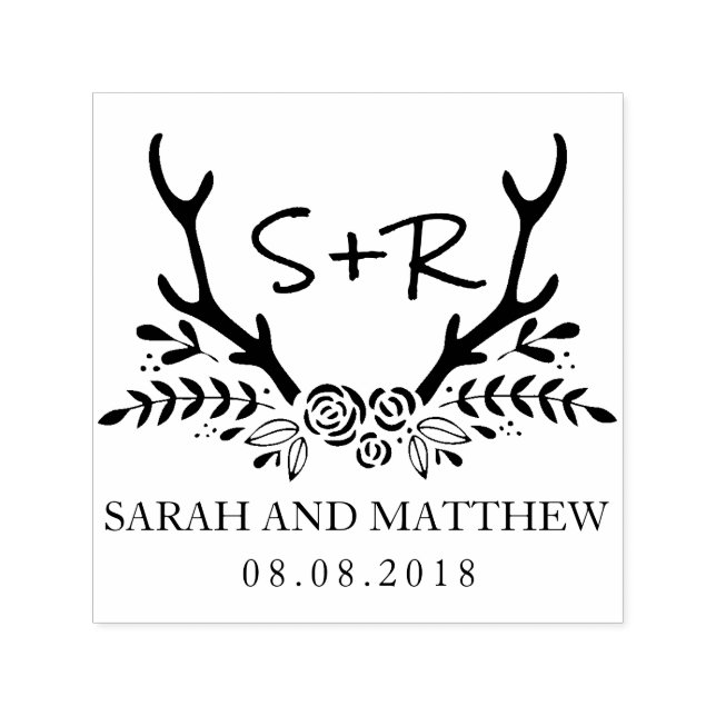 Monogram bröllopsstämpel, spara datumet självfärgande stämpel (Design)