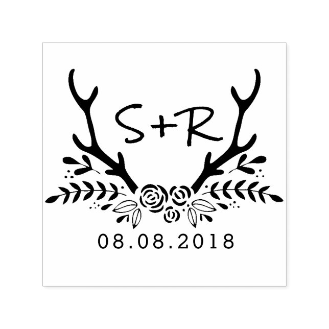 Monogram bröllopsstämpel, spara datumet självfärgande stämpel (Design)