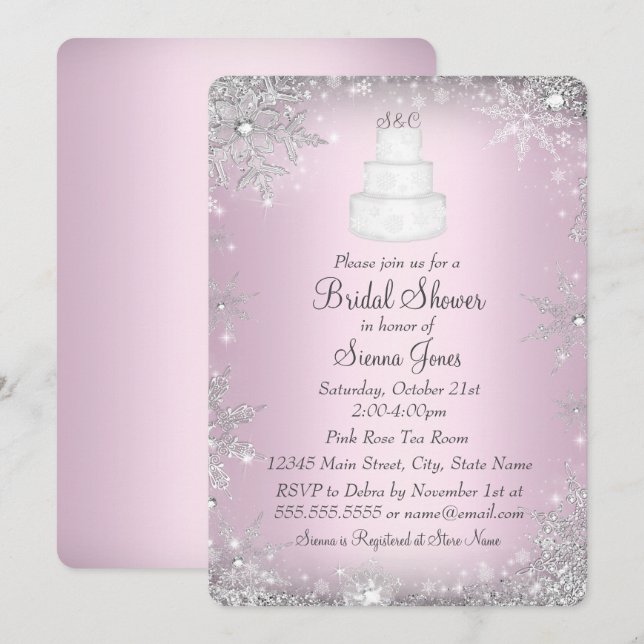 Monogram bröllopstårta Rosa bröllopsfest inbjudan (Fram/baksida)