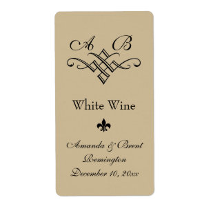 Monogram bröllopsvinetikett (beige) fraktsedel
